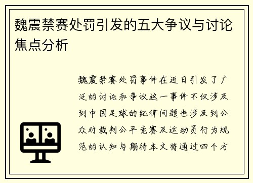 魏震禁赛处罚引发的五大争议与讨论焦点分析